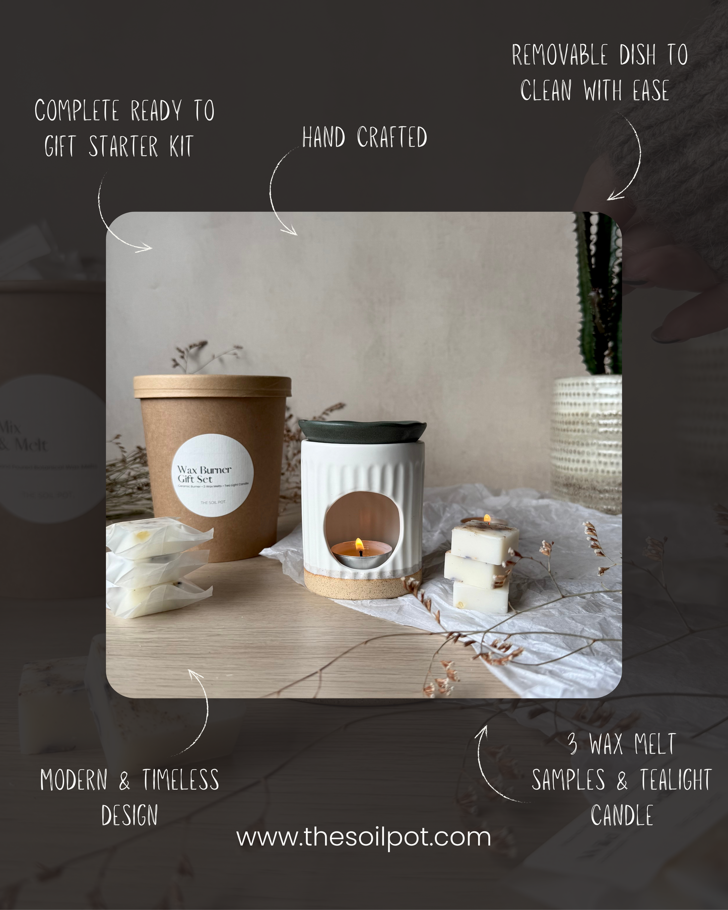 Hand Made Ceramic Sage & Ivory Wax Melt Burner Gift Set