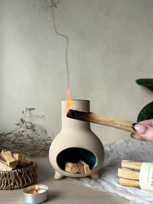 Hand Made Pottery Chiminea - Palo Santo, Smudge Sticks & Incense Cone Burner