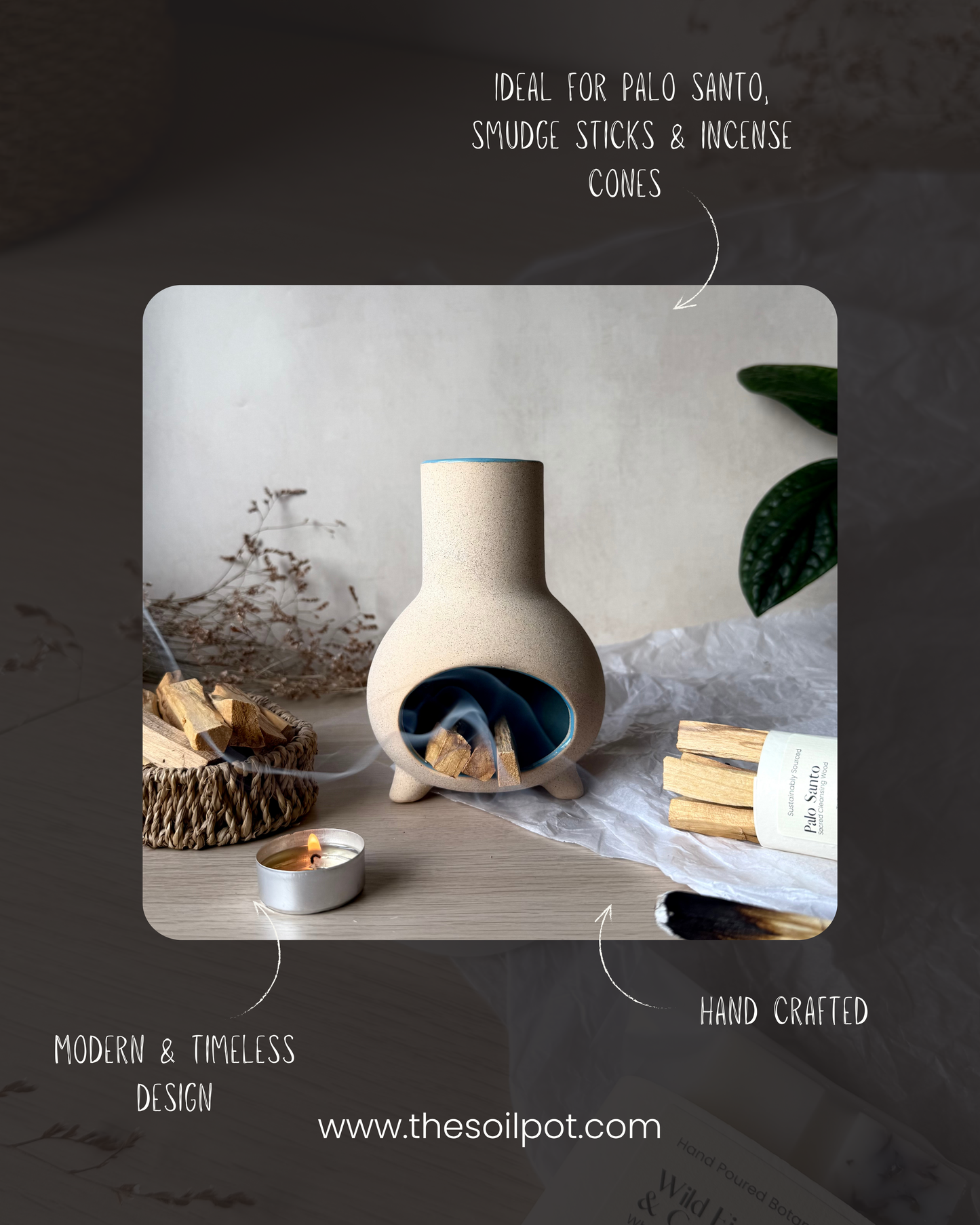 Hand Made Pottery Chiminea - Palo Santo, Smudge Sticks & Incense Cone Burner