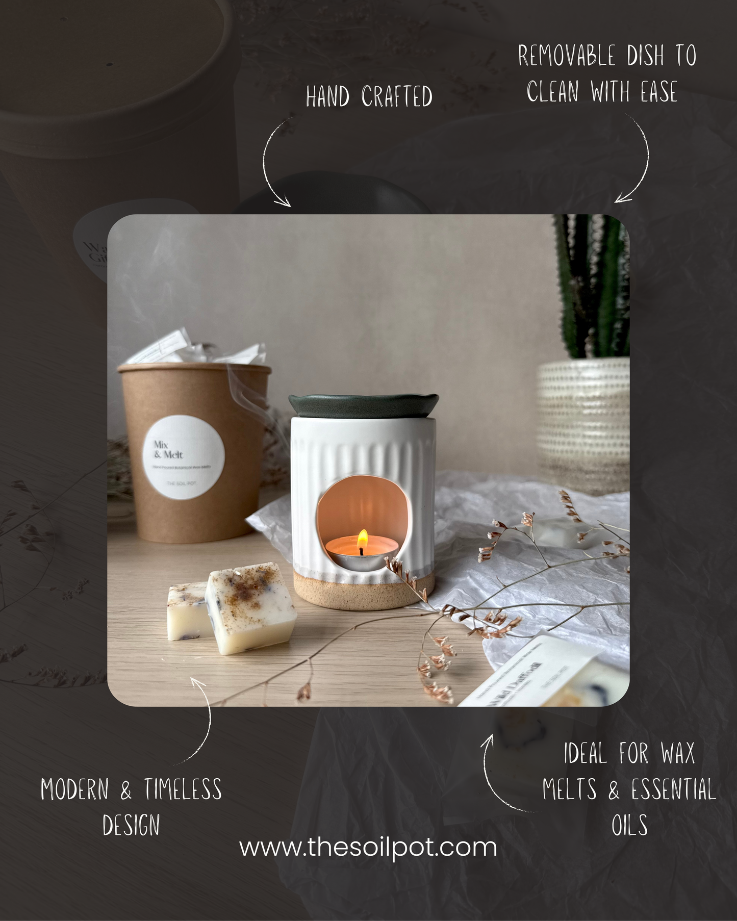 Hand Made Ceramic Sage & Ivory Wax Melt Burner Gift Set