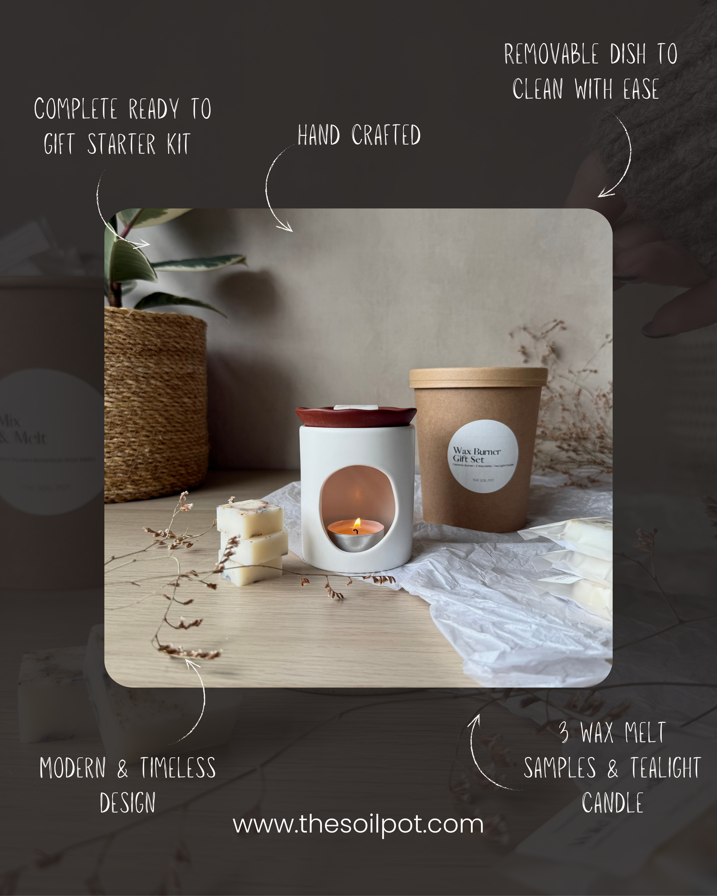 Hand Made Ceramic Terracotta & Ivory Wax Melt Burner Gift Set